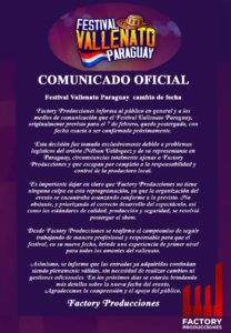 Festival Vallenato Paraguay  cambio de fecha