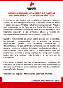 Roce interno en disidencia por acercamiento a Nenecho